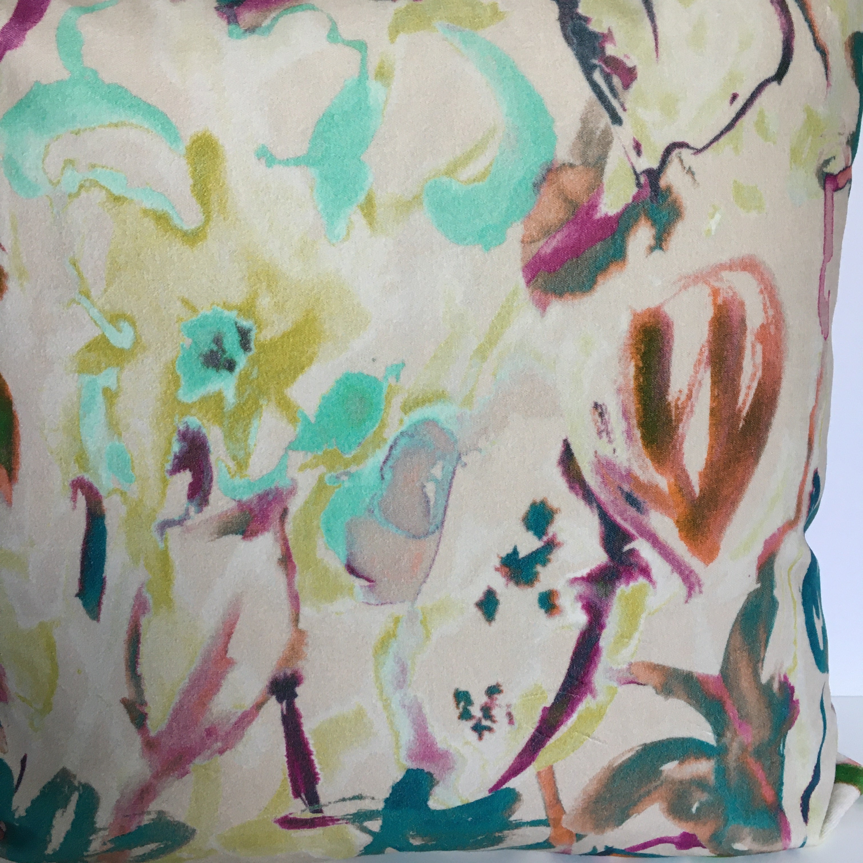 Sharon Jane - Watercolour Floral Velvet Cushion - Off White