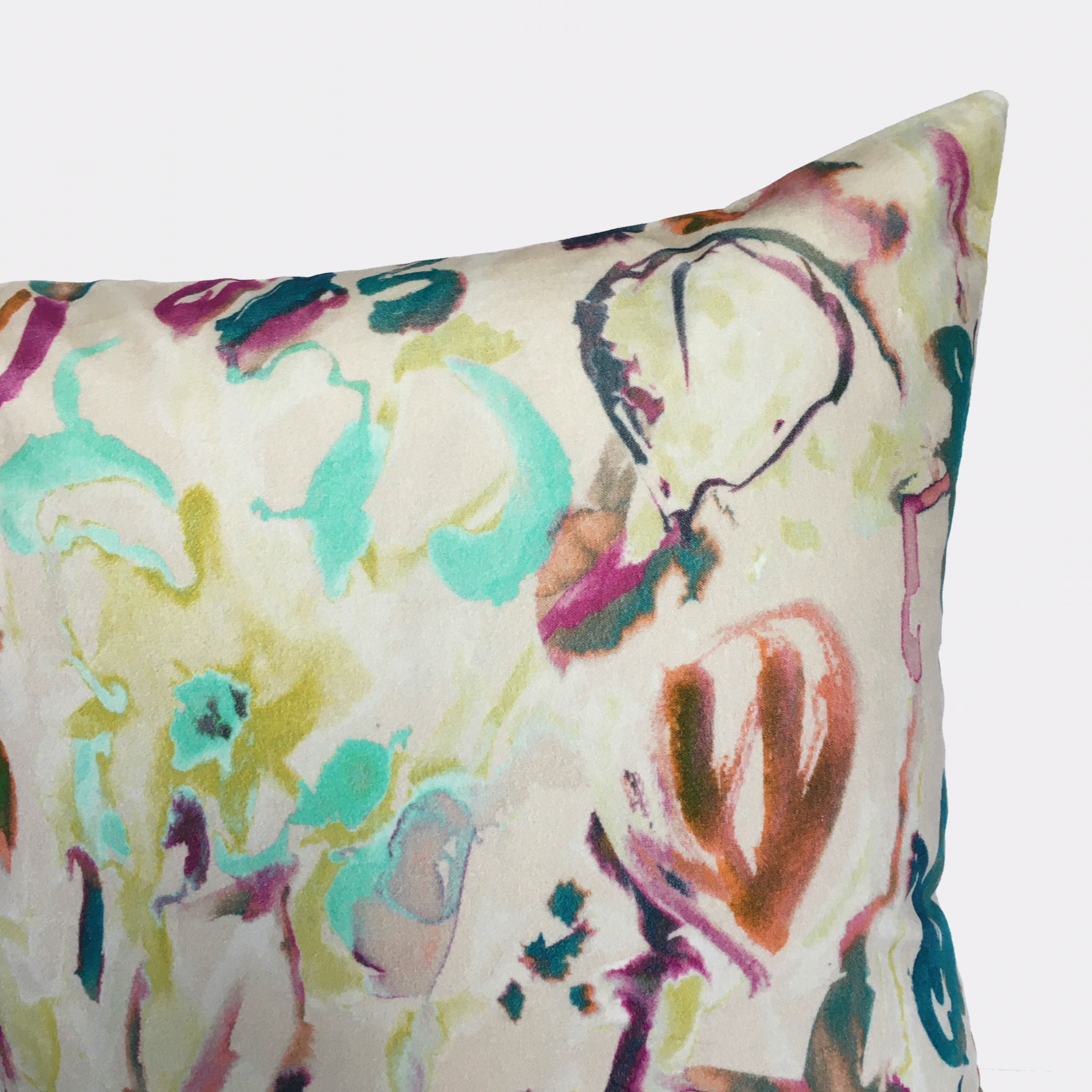 Sharon Jane - Watercolour Floral Velvet Cushion - Off White