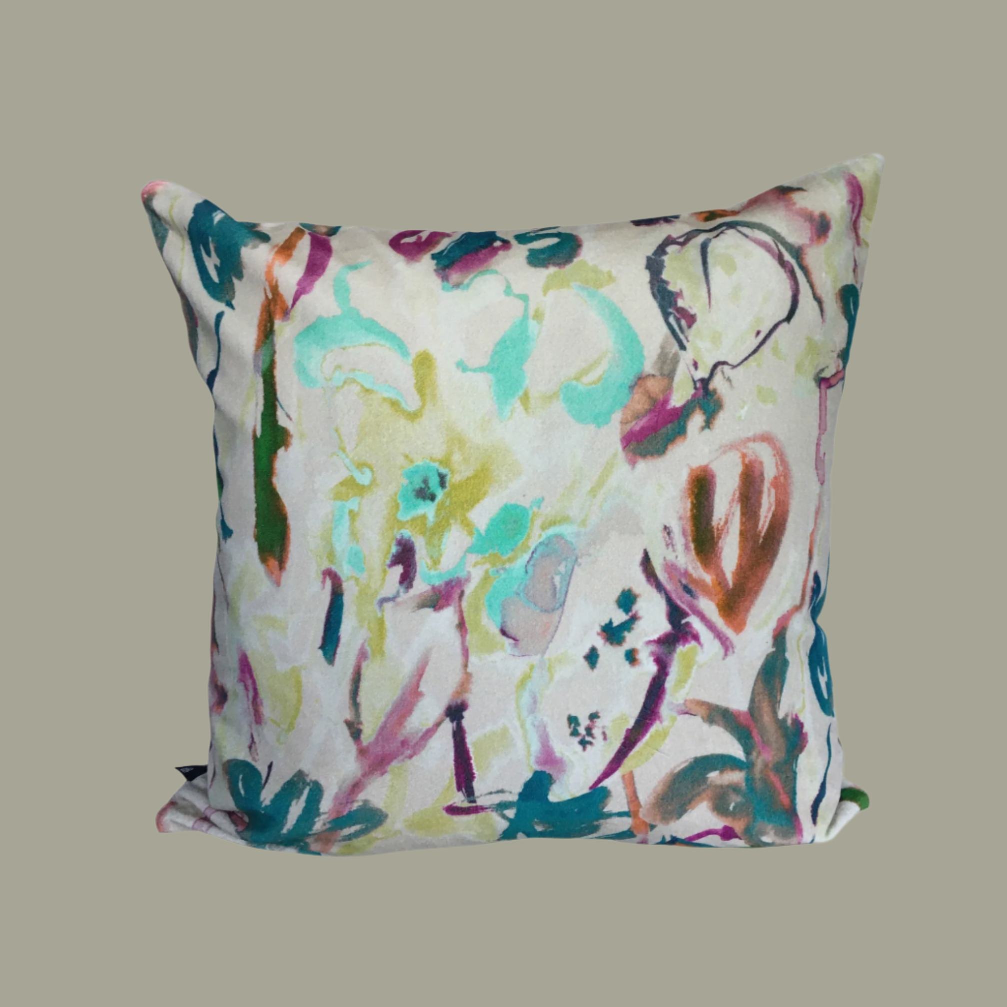 Sharon Jane - Watercolour Floral Velvet Cushion - Off White