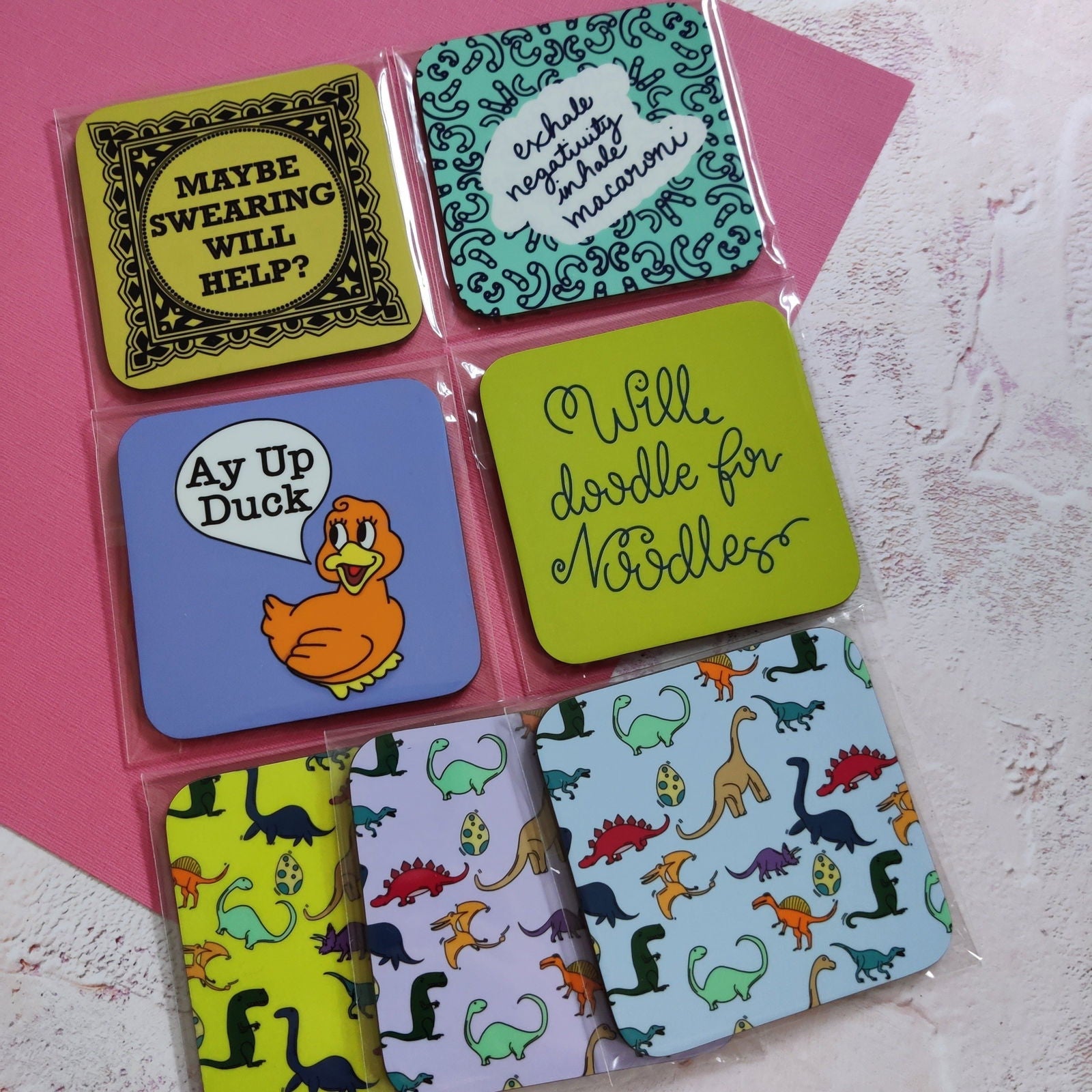 Fay Dixon Design - Exhale Negativity, Inhale Macaroni Square Coaster