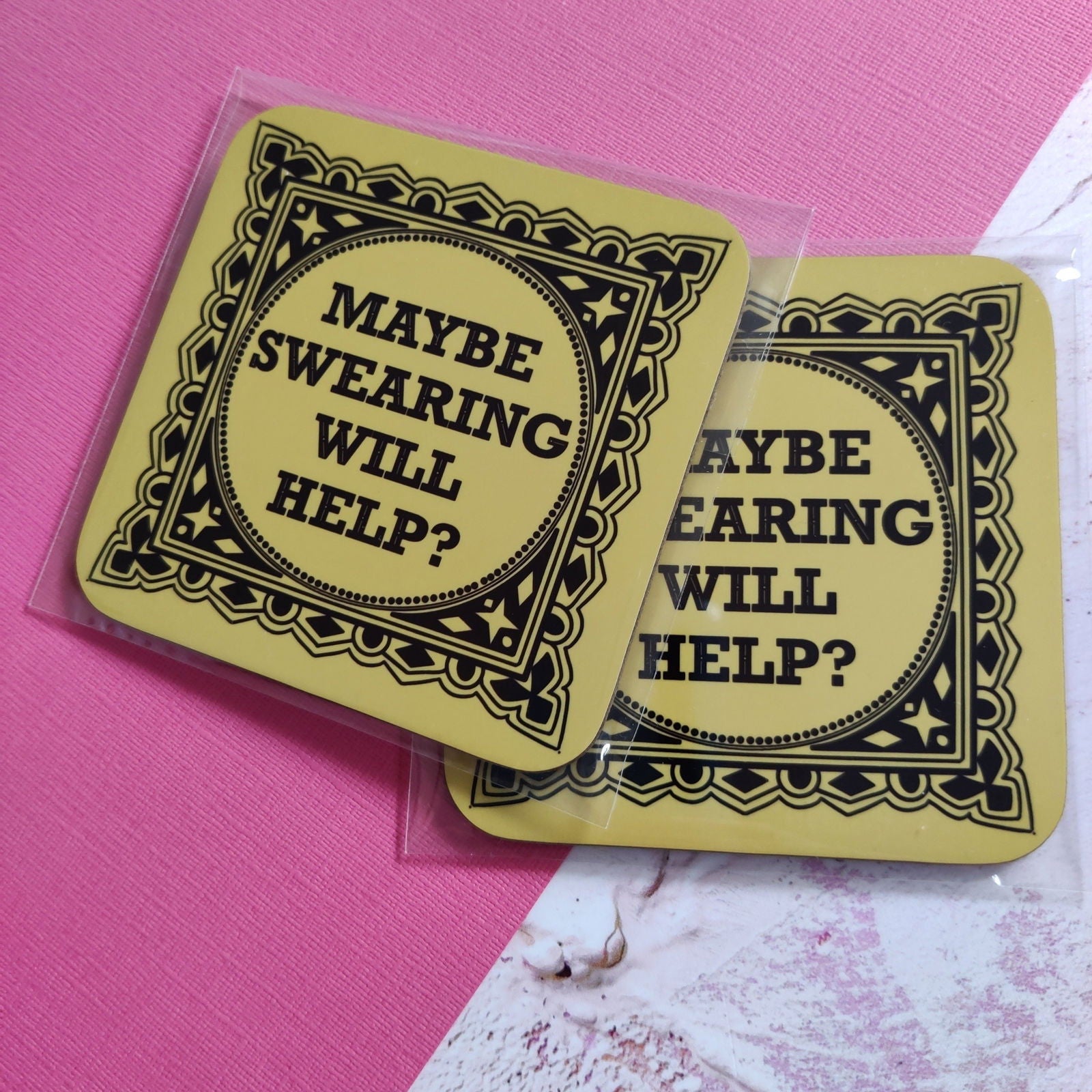 Fay Dixon Design - Maybe Swearing Will Help Square Coaster