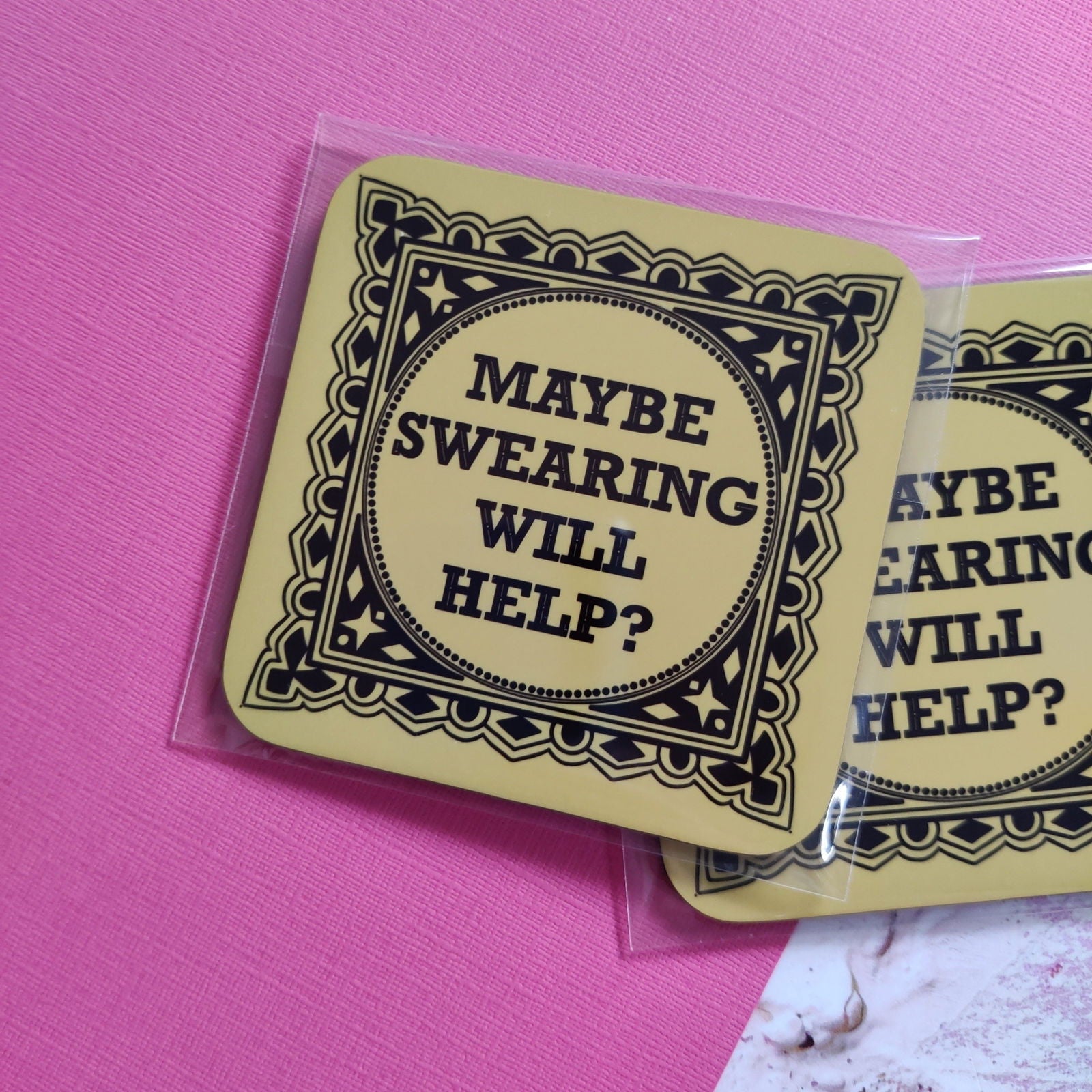 Fay Dixon Design - Maybe Swearing Will Help Square Coaster