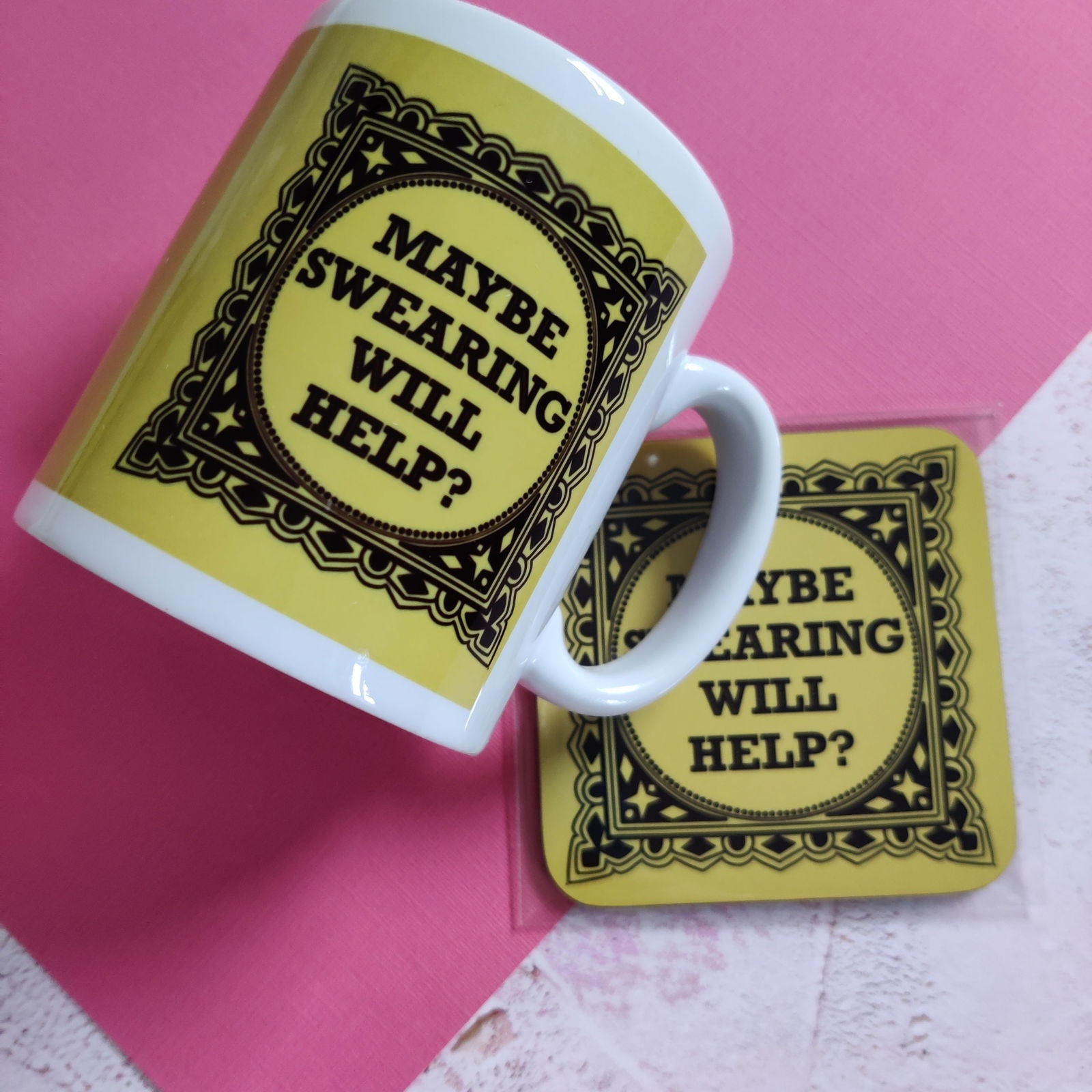 Fay Dixon Design - Maybe Swearing Will Help Square Coaster