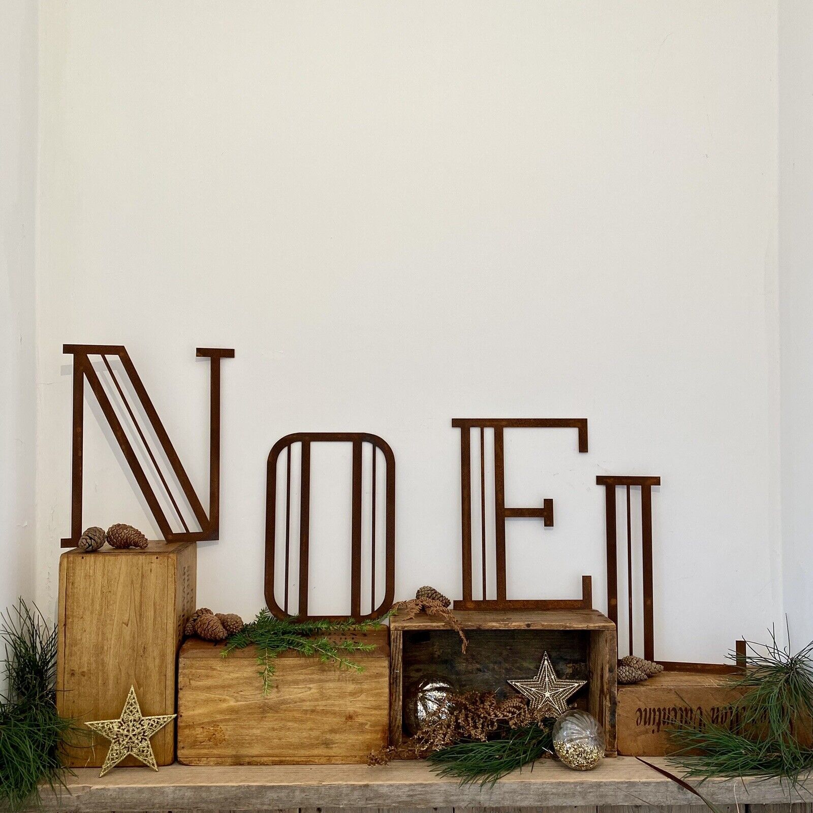 Rustic Warehouse Norfolk - Christmas Mantle Fireplace Decoration NOEL In Rustic Rusted Art Deco Letters