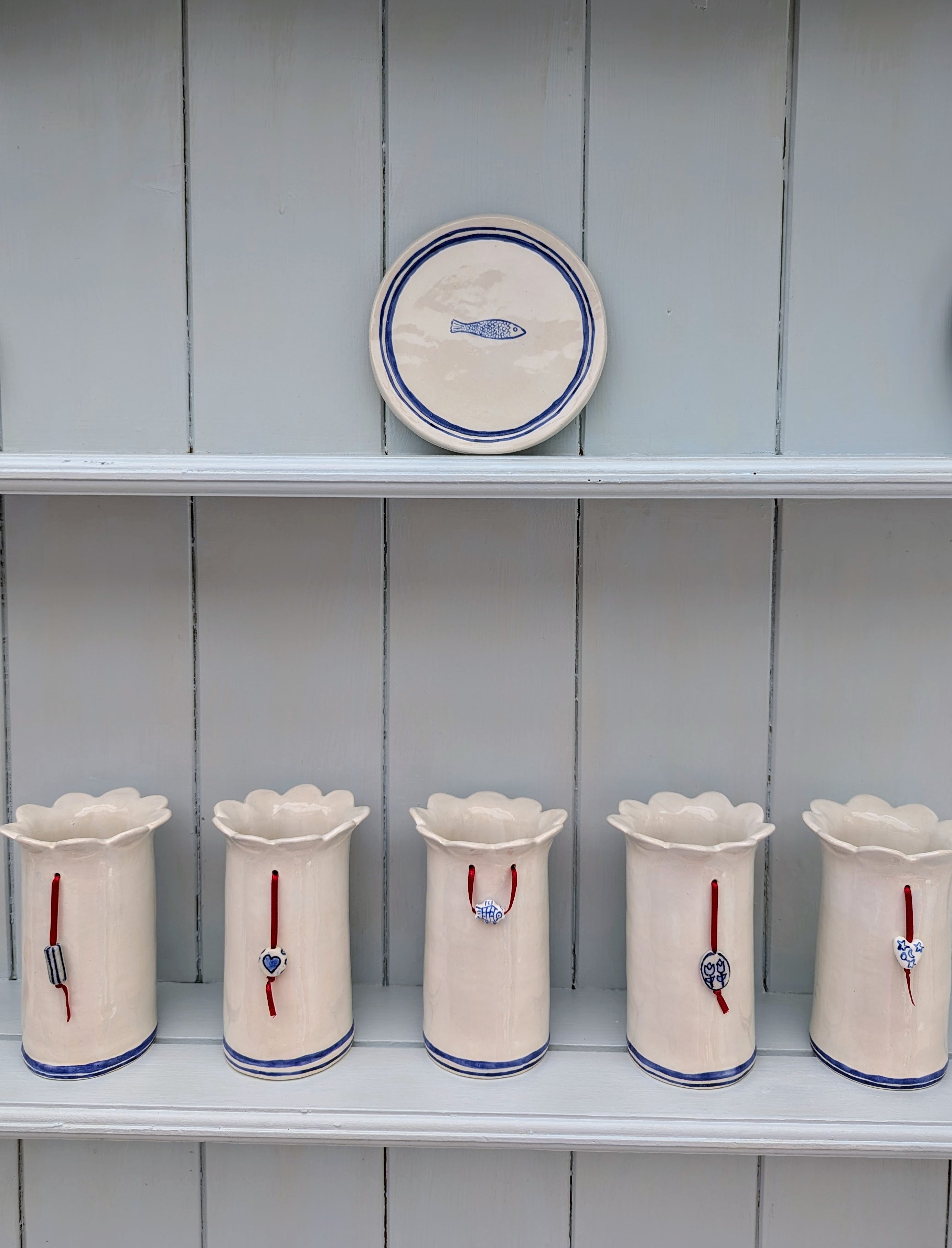 Sea Bramble Ceramics - Blue & white Daisy vase