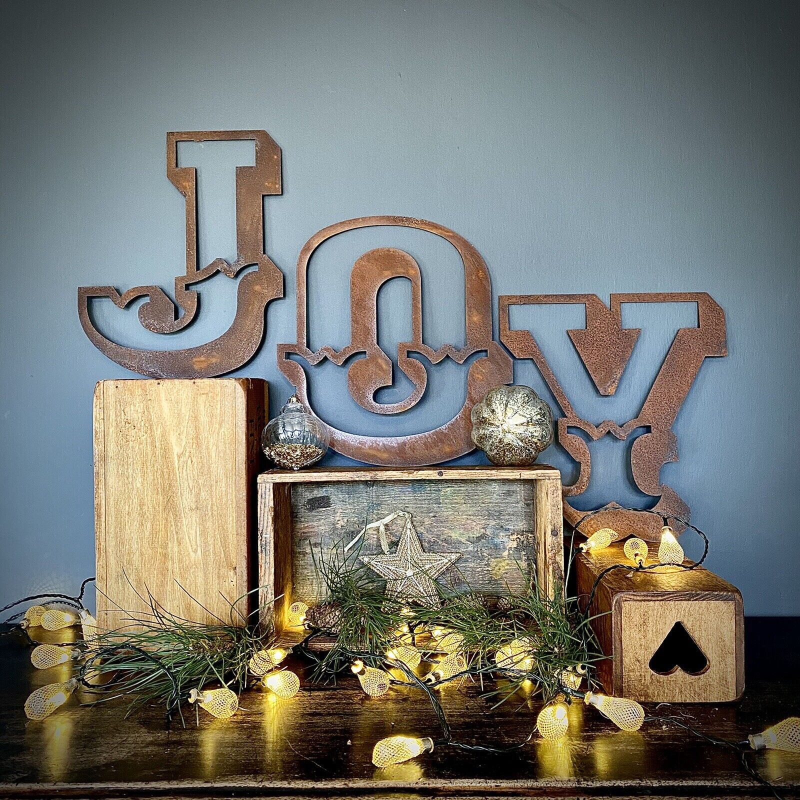 Rustic Warehouse Norfolk - Christmas Mantle Fireplace Decoration JOY