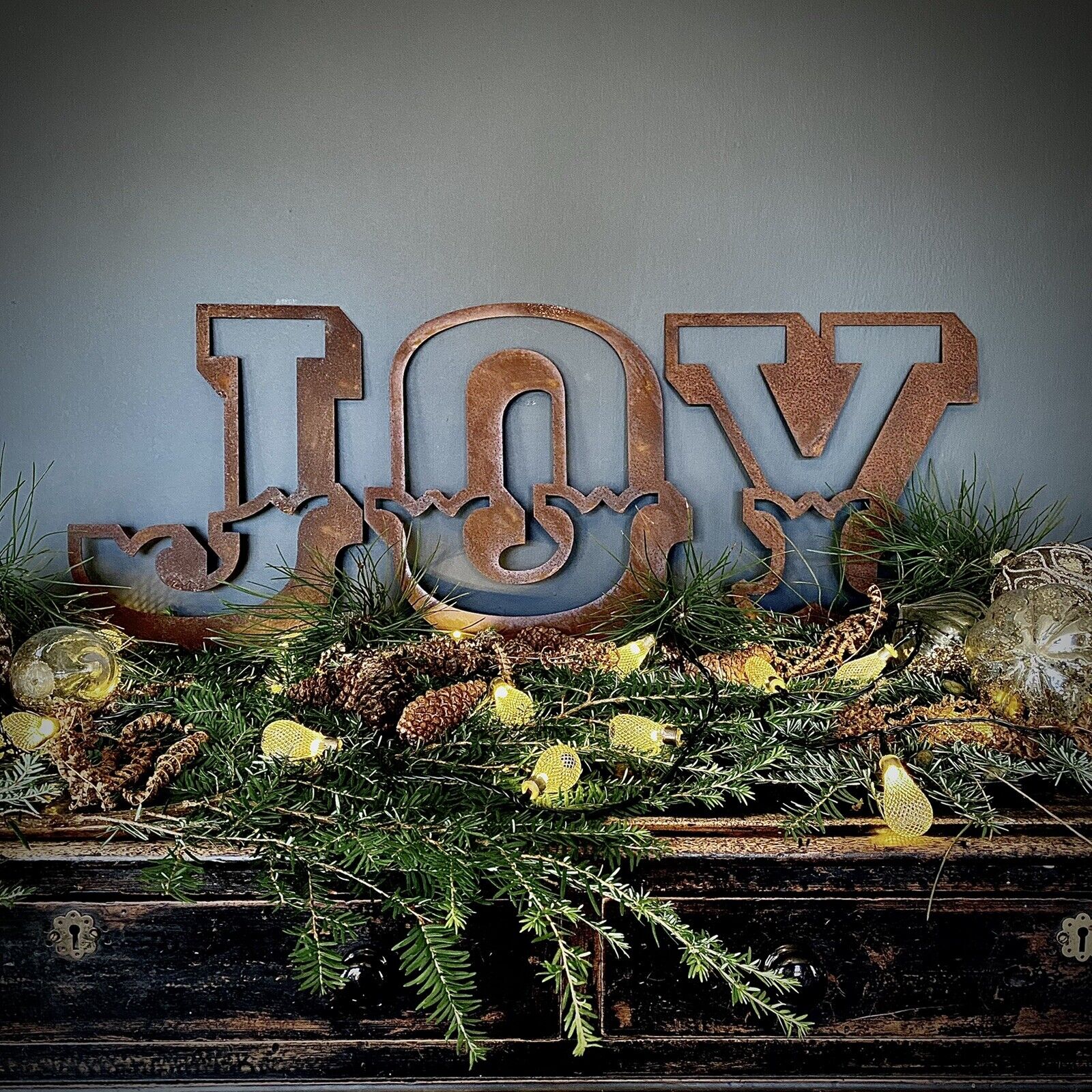 Rustic Warehouse Norfolk - Christmas Mantle Fireplace Decoration JOY