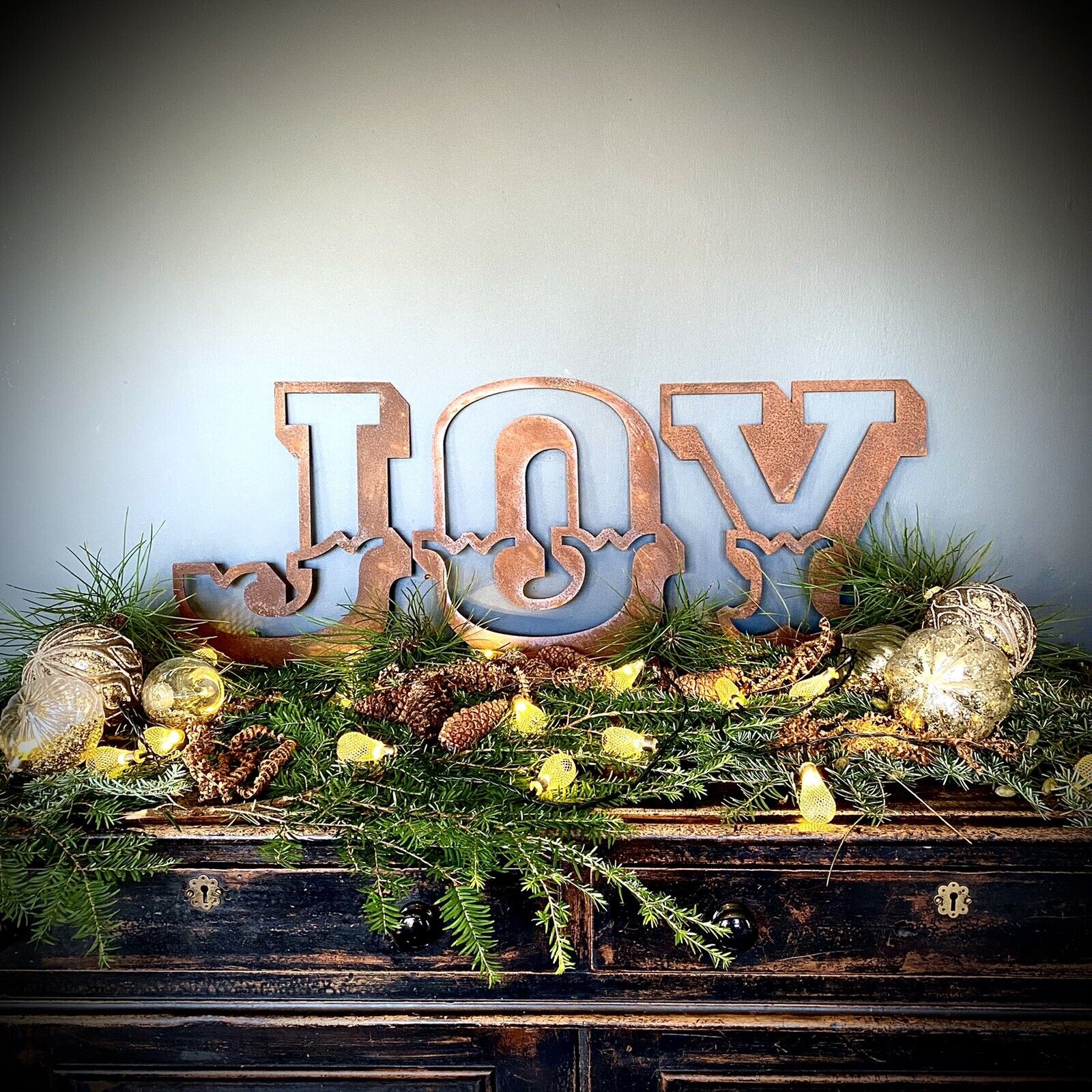 Rustic Warehouse Norfolk - Christmas Mantle Fireplace Decoration JOY