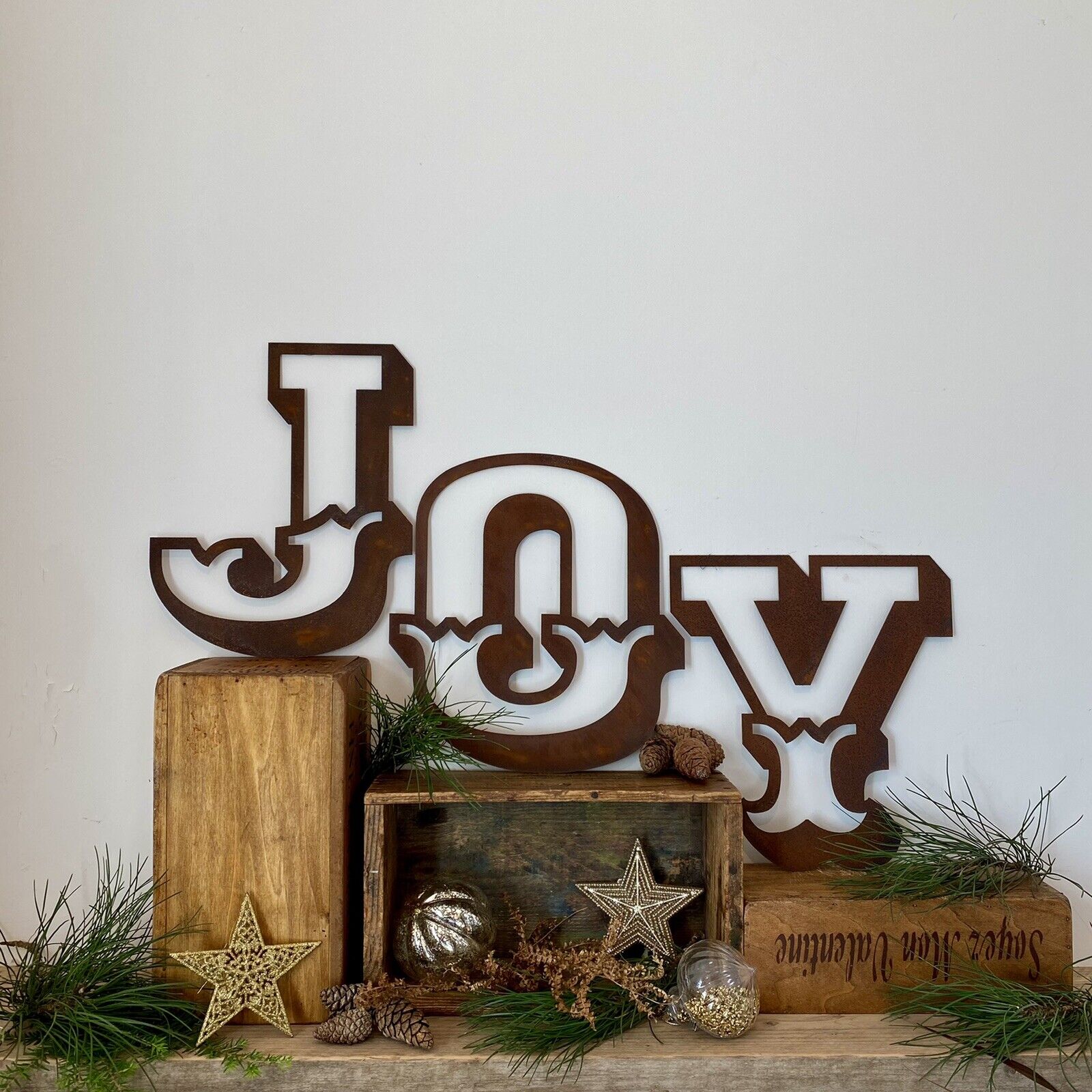 Rustic Warehouse Norfolk - Christmas Mantle Fireplace Decoration JOY