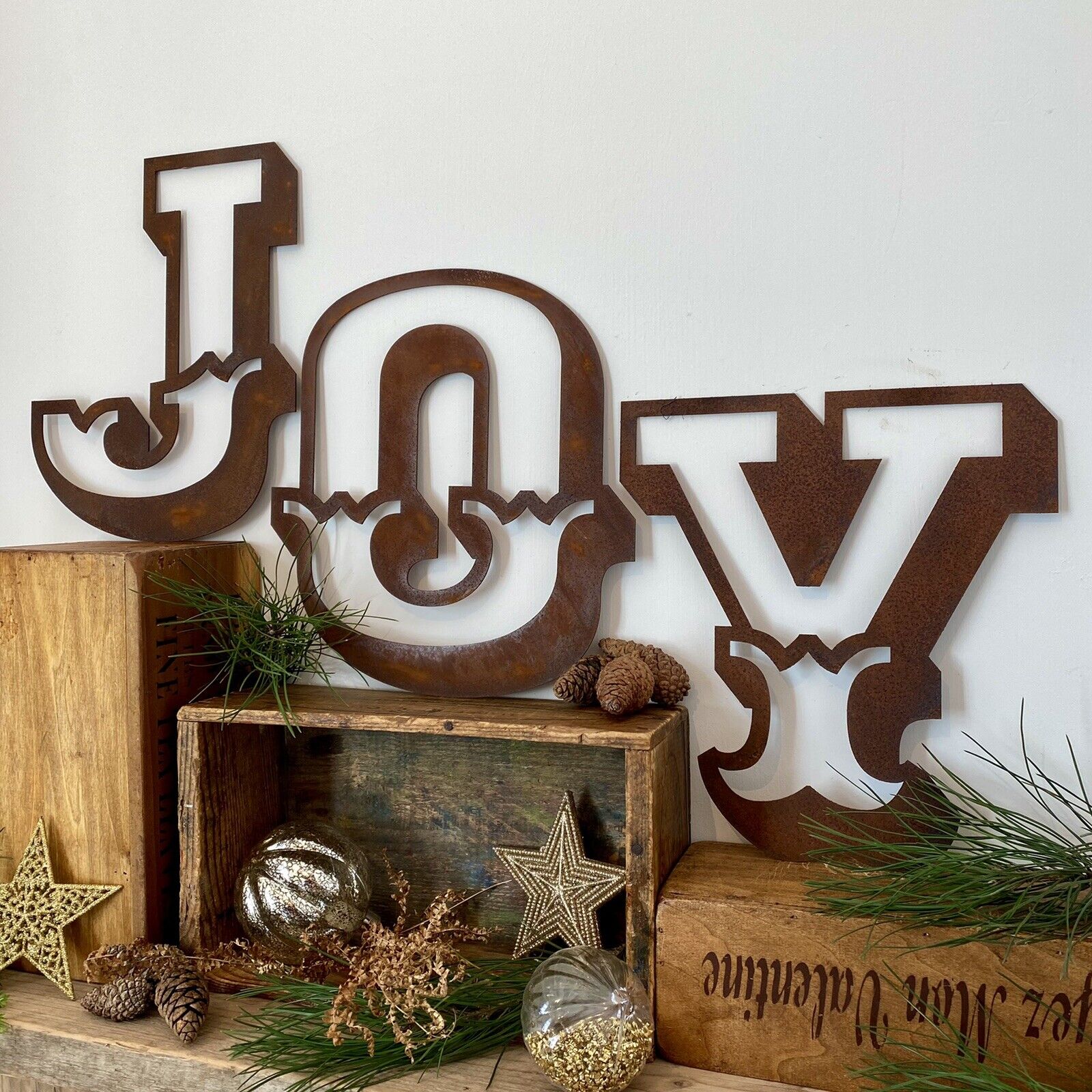 Rustic Warehouse Norfolk - Christmas Mantle Fireplace Decoration JOY