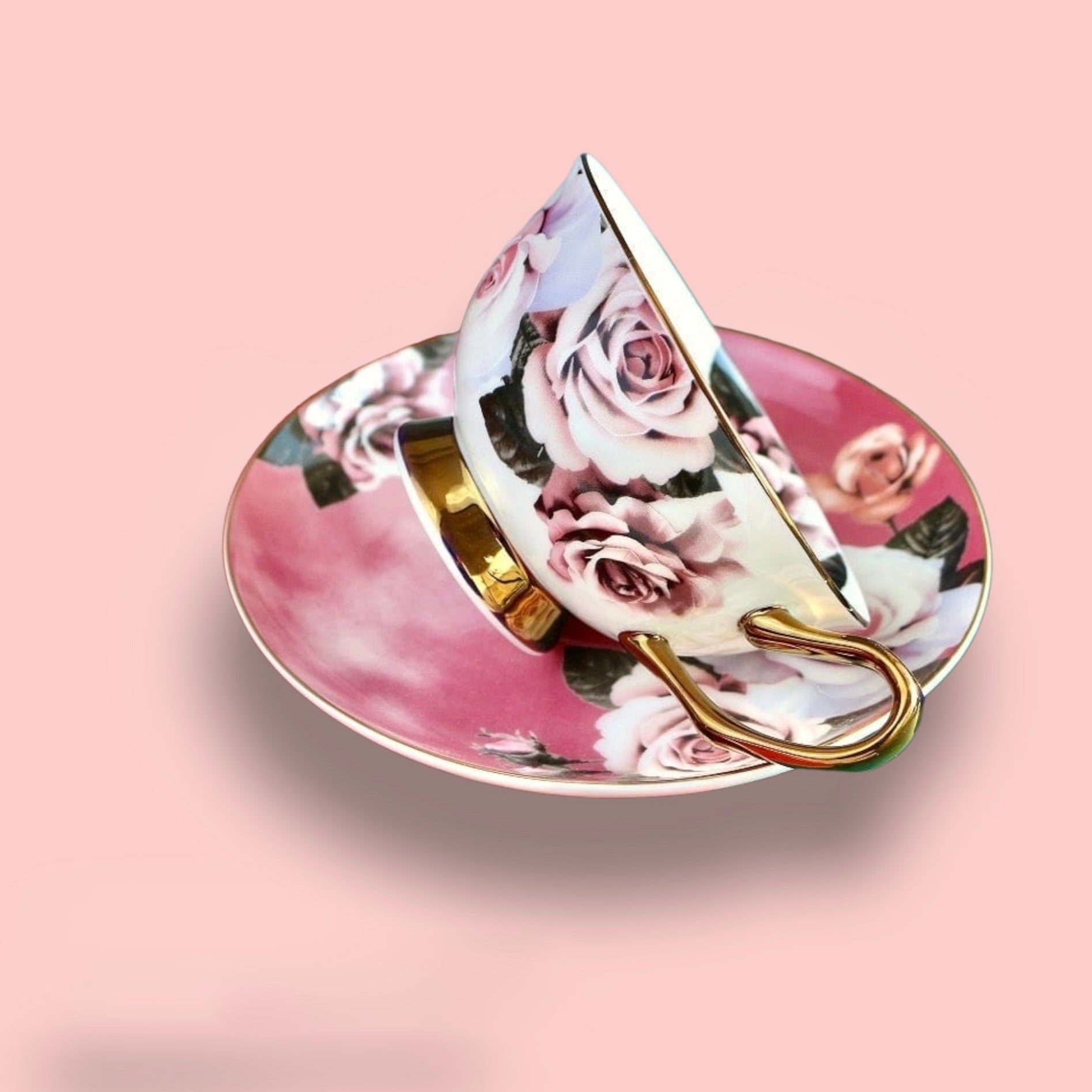 KitchBoom - Rosette Majesty Bone China Teacup and Saucer