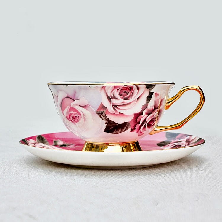 KitchBoom - Rosette Majesty Bone China Teacup and Saucer