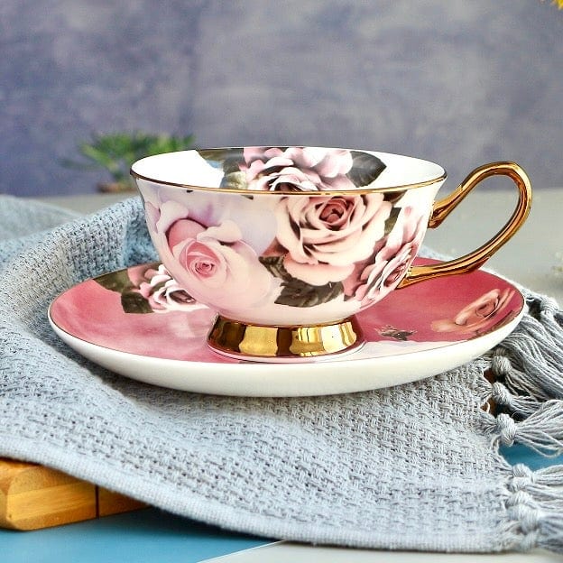 KitchBoom - Rosette Majesty Bone China Teacup and Saucer