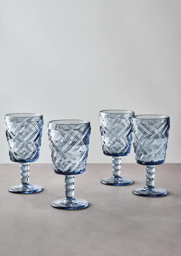 Fleur Set Of Four Blue Wine Glasses