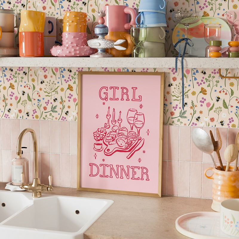 GIRL DINNER PINK PRINT