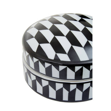 Marlo Small Black and White Geometric Print Ceramic Trinket Box