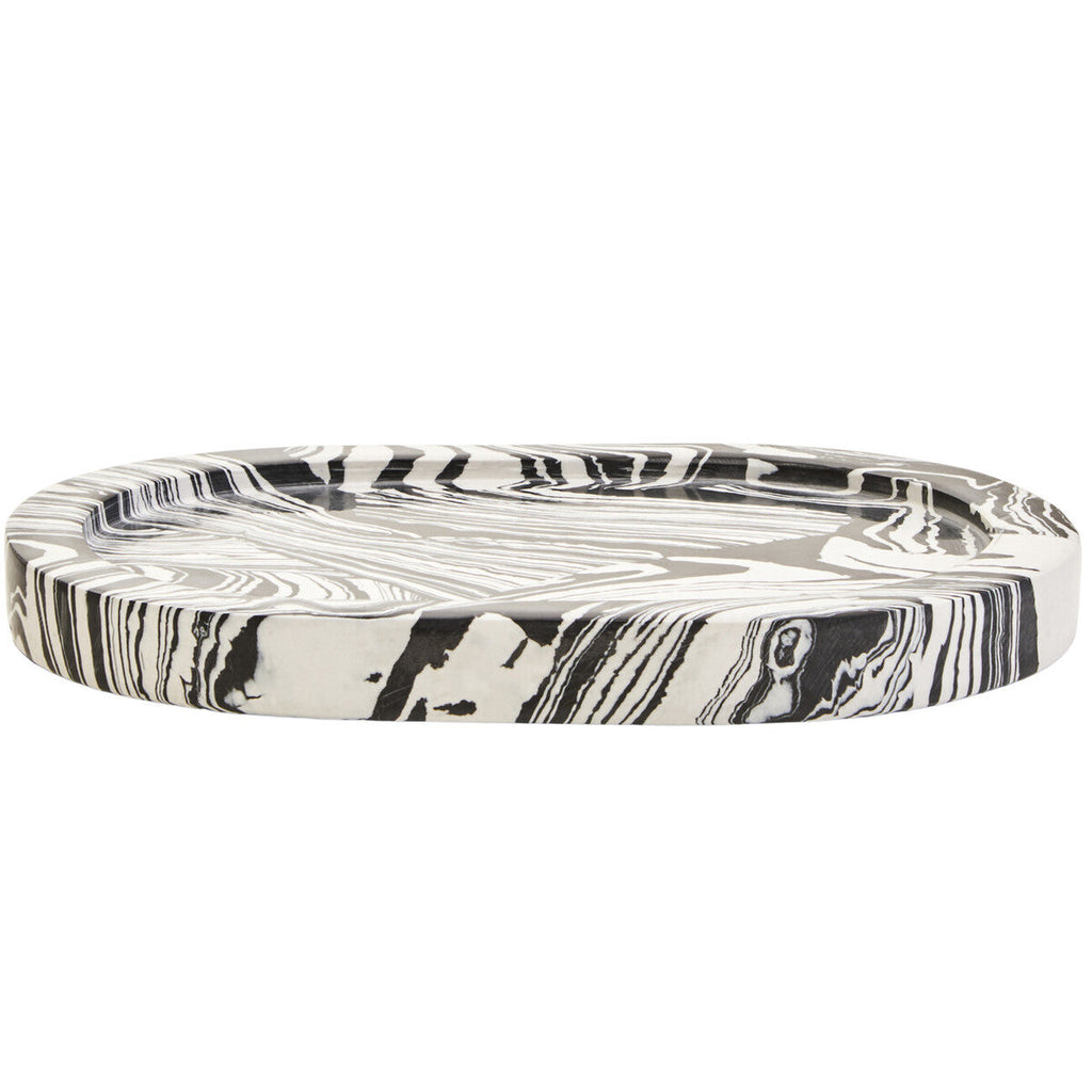 Helsa Black And White Oval Marble Tray