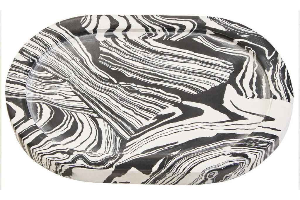 Helsa Black And White Oval Marble Tray