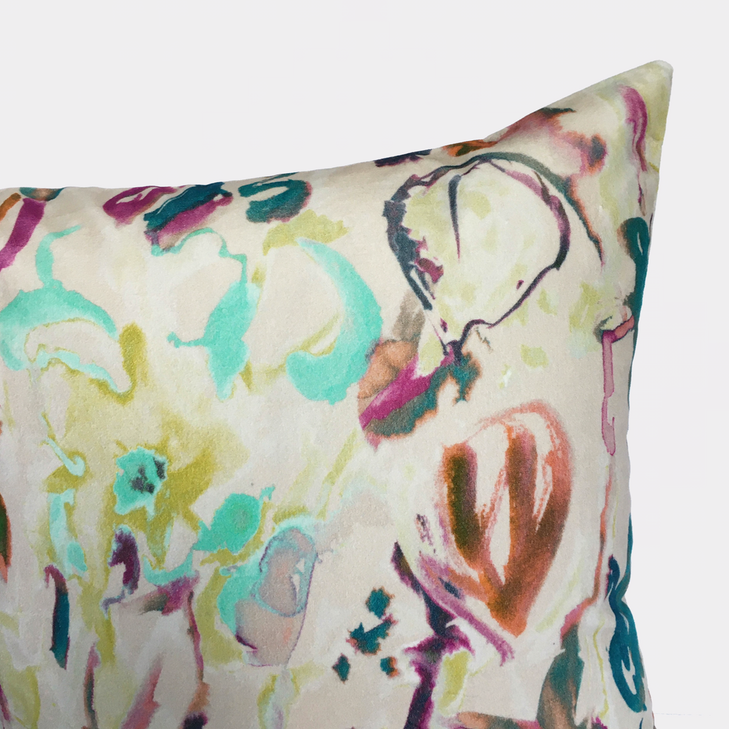 Sharon Jane - Watercolour Floral Velvet Cushion - Off White