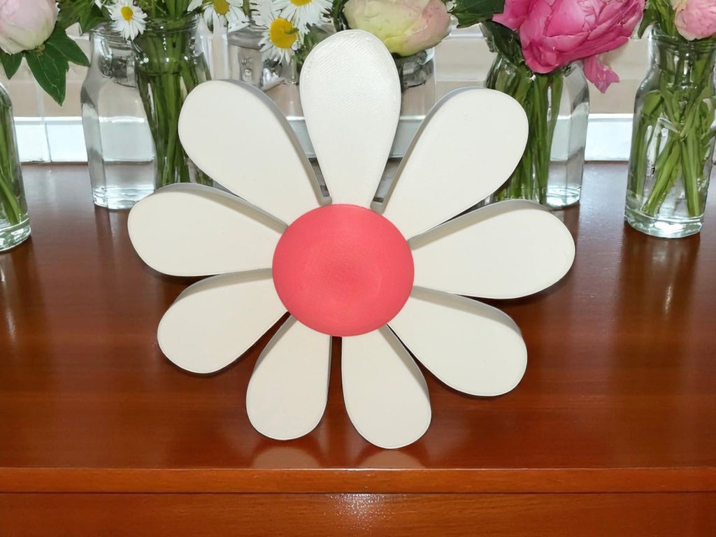 Daisy Flower Wall Decor Free Standing Magnetic | Gift for Mum | Vibrant Flowers Shelf Sitter Summer Bloom | Set Of Three