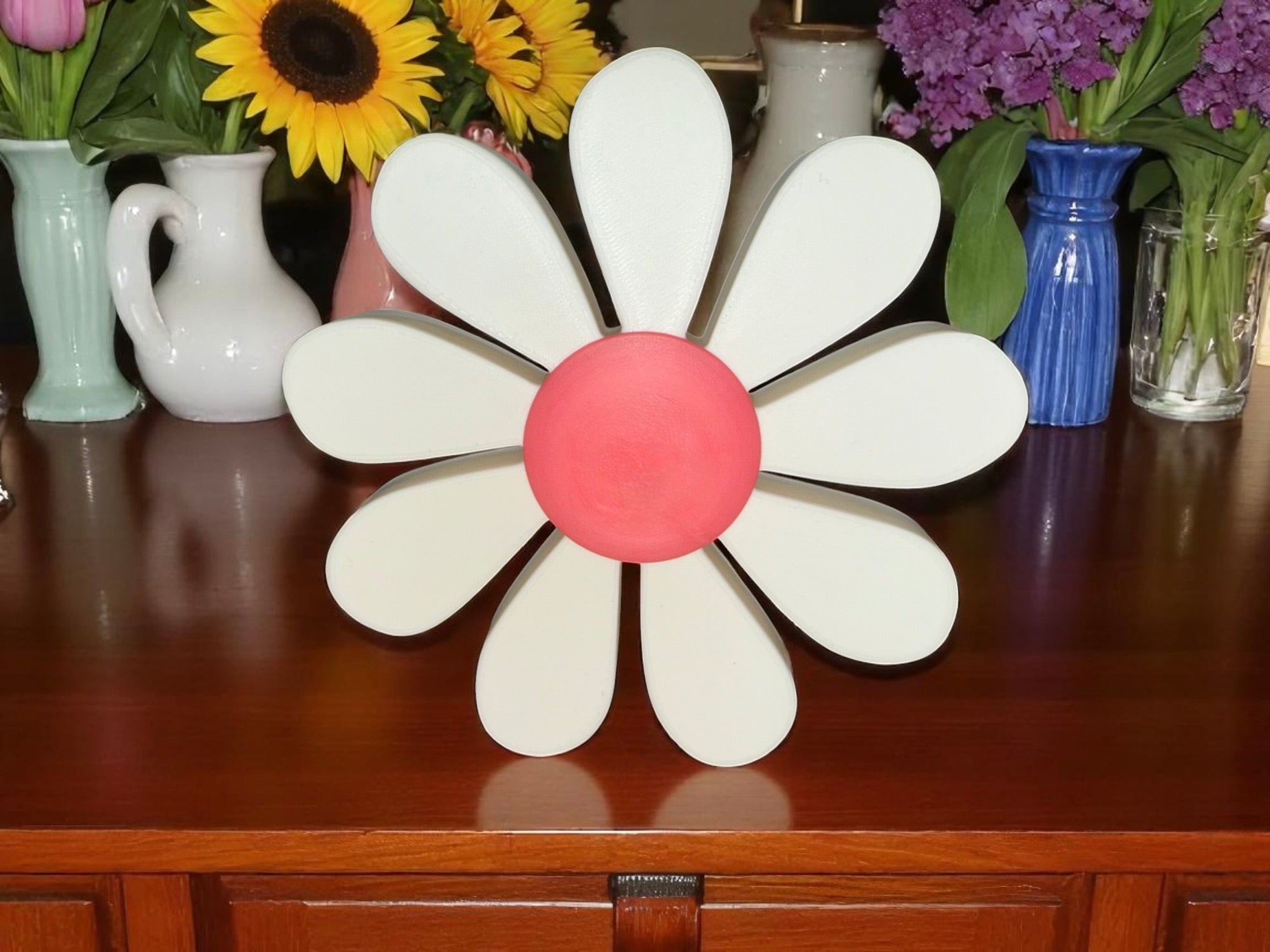 Daisy Flower Wall Decor Free Standing Magnetic | Gift for Mum | Vibrant Flowers Shelf Sitter Summer Bloom | Set Of Three