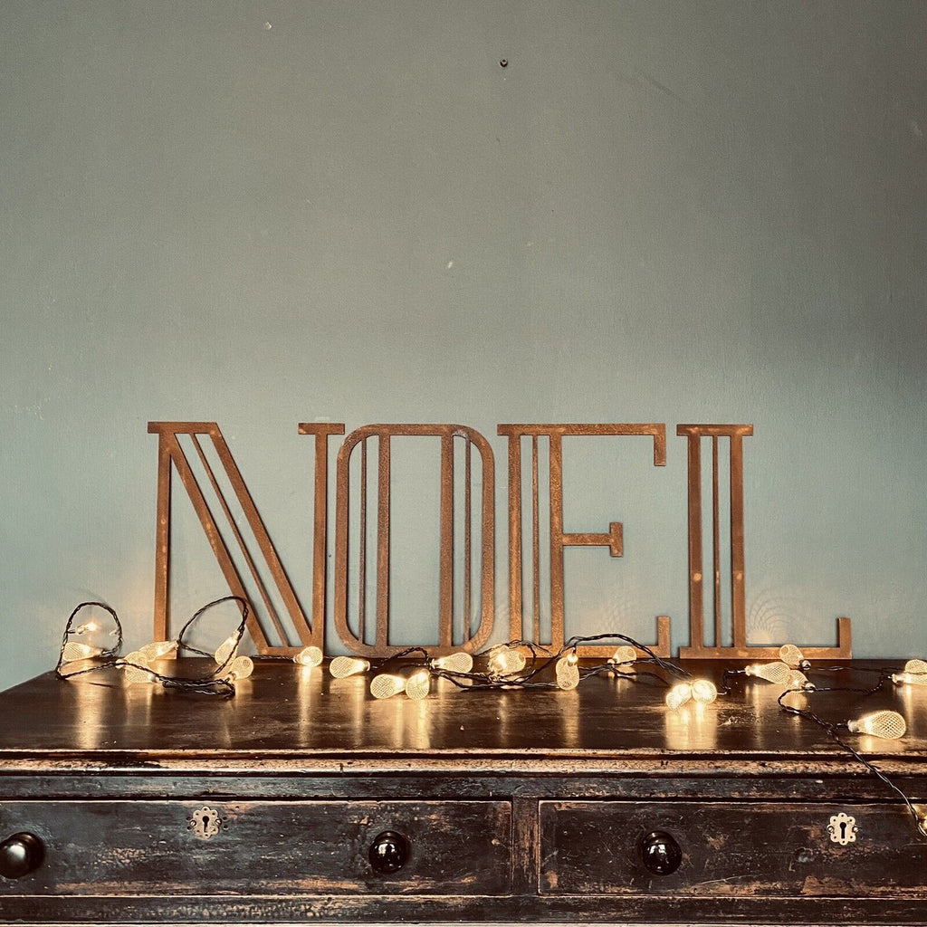 Rustic Warehouse Norfolk - Christmas Mantle Fireplace Decoration NOEL In Rustic Rusted Art Deco Letters