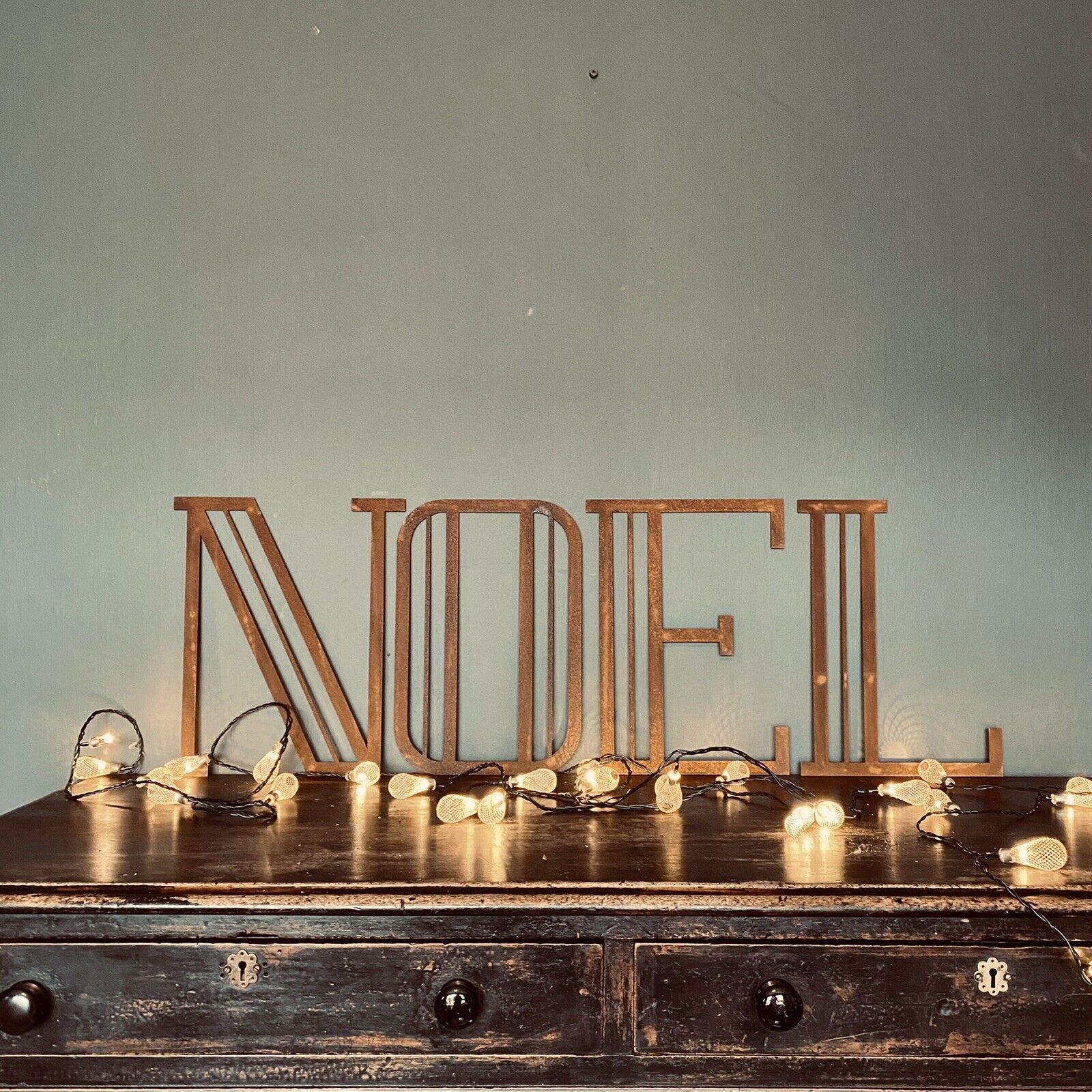 Rustic Warehouse Norfolk - Christmas Mantle Fireplace Decoration NOEL In Rustic Rusted Art Deco Letters