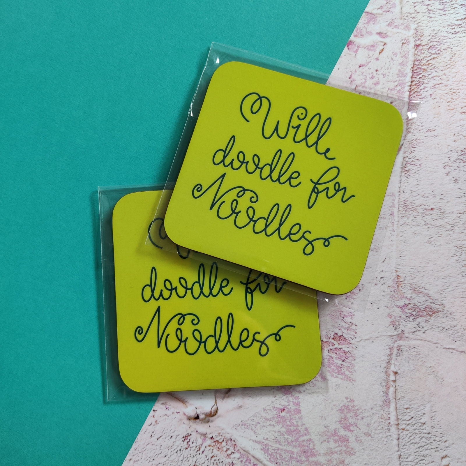 Fay Dixon Design - Will Doodle for Noodles Square Coaster