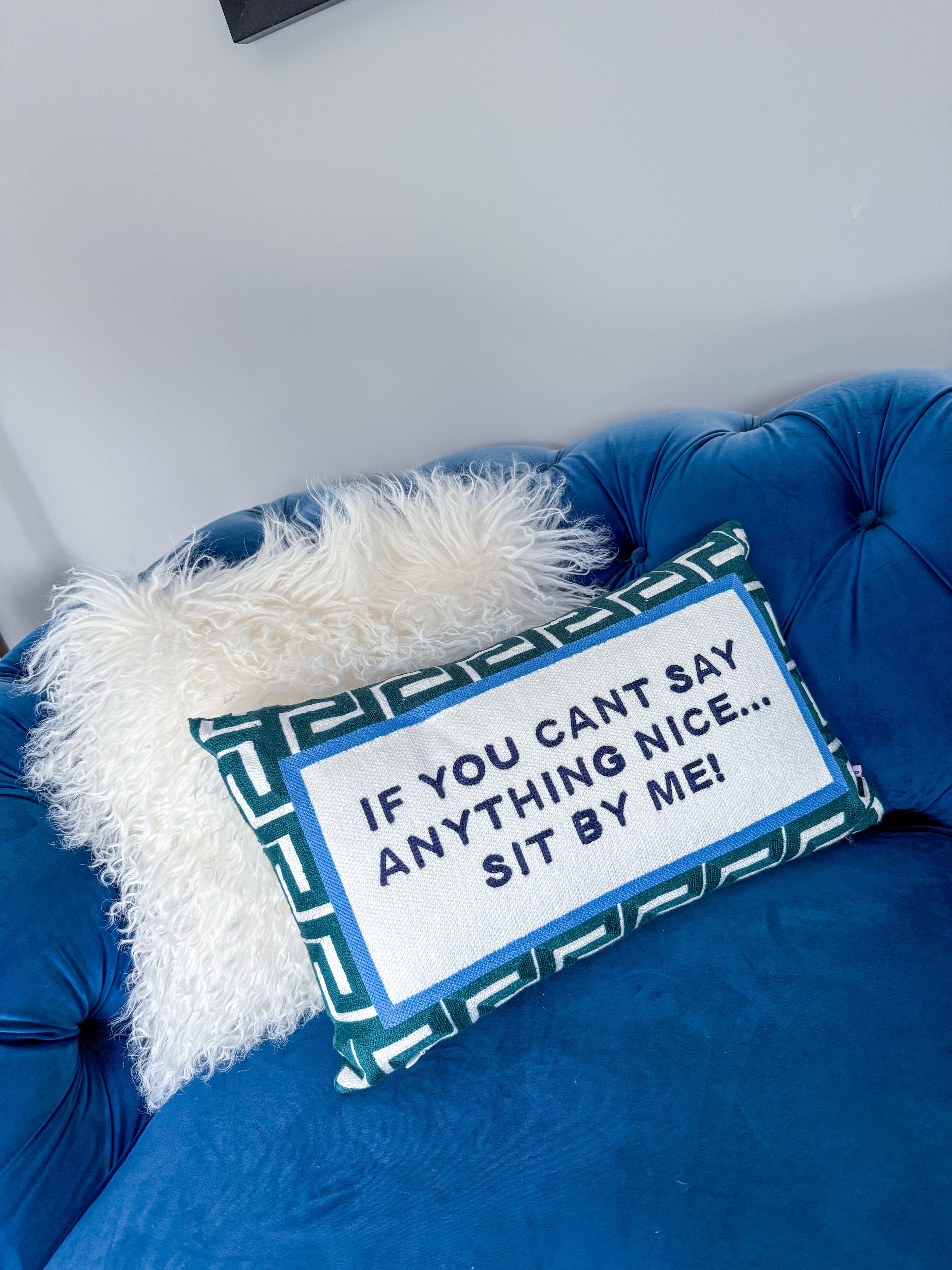 If You Can't Say Anything Nice...Sit By Me Needlepoint Cushion