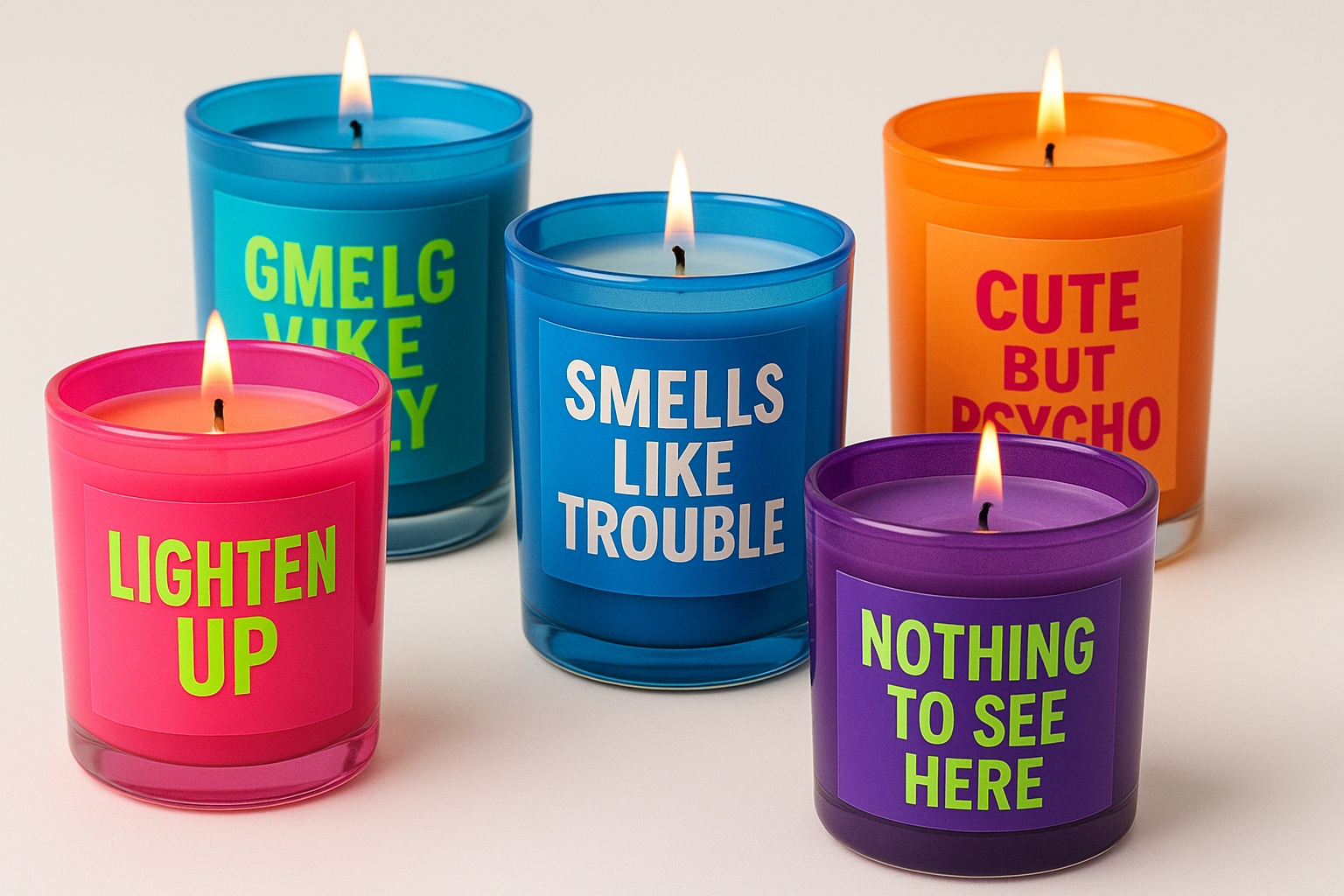 playful slogan candles please dont use pastel colours use bold colours